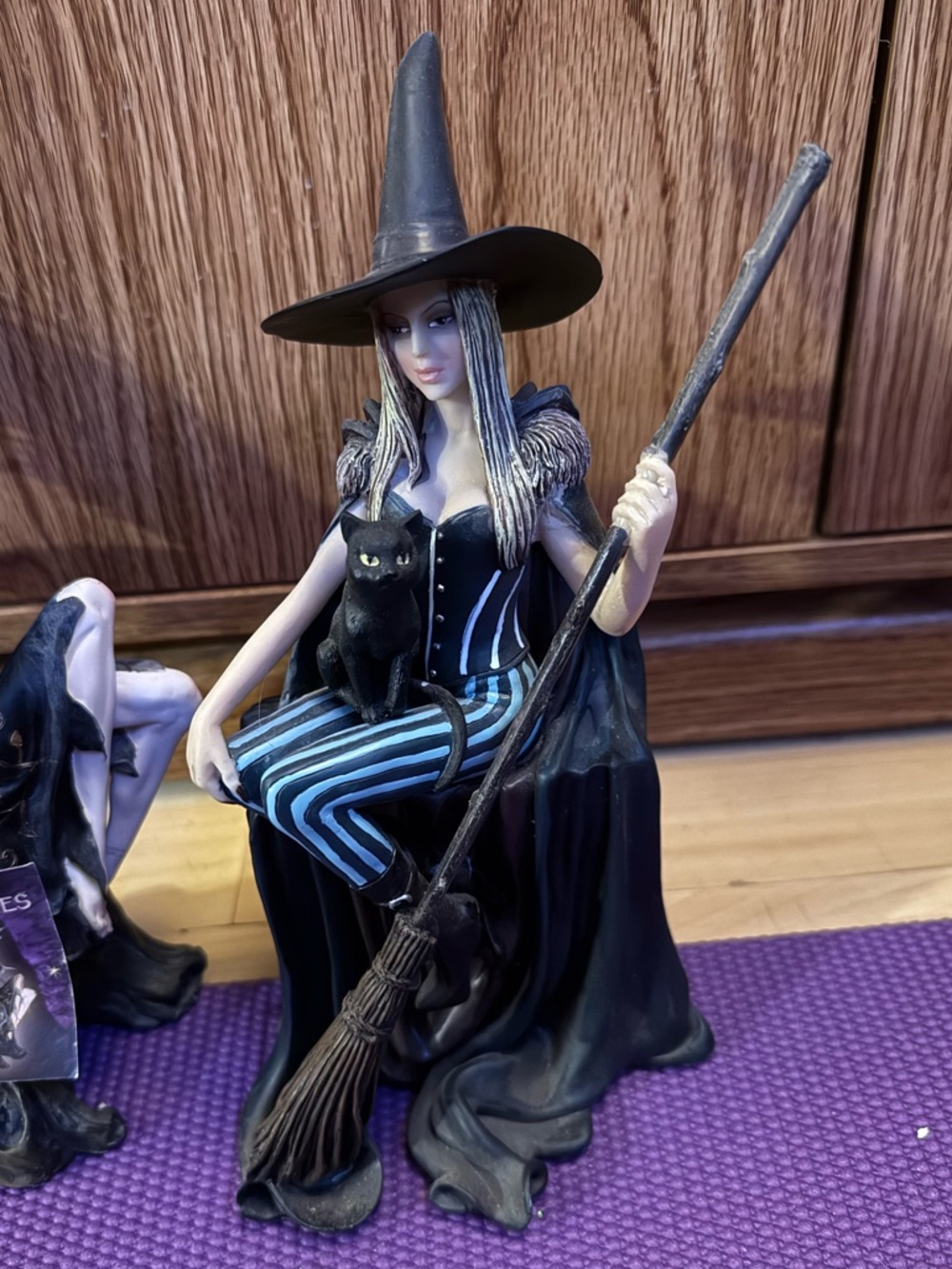 Zemeno Black Witch Costume Figurine with Blue Striped Pants
